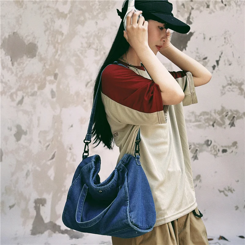 

Solid Denim Women's Bag Fashion Shoulder Crossbody Bag Jeans Messenger Bag Y2K Student Eco Bag Korean Shopper New Tote Handbag