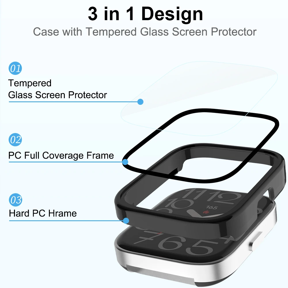 PC+Glass for Amazfit Bip 5 Unity Case Smart Watch Screen Protector All Around Cover Protective Bumpers for Amazfit Bip 5 Unity