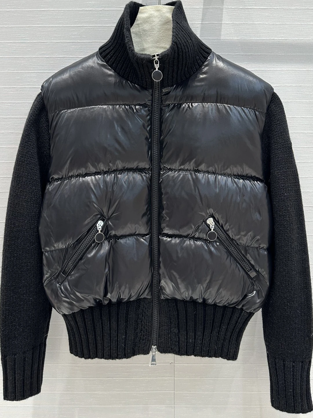 オルト パファージャケット レディース スタンドカラー ニット スプライシング 冬 ストリート スタイル ダウンコート メモリーファブリック ホワイトグースダウン