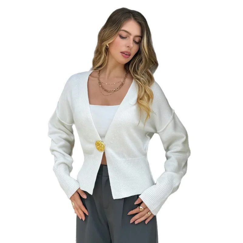 New Spring and Summer Style Elegant Outerwear V Neck Short Knitted Sweater Cardigan Suitable for Versatile Fashion Women Wear