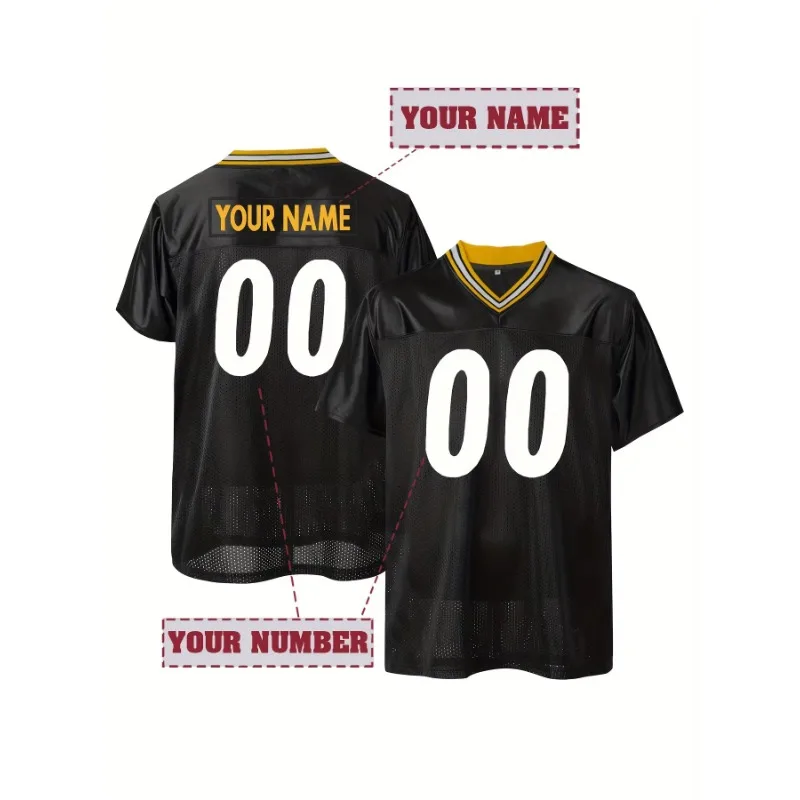 

Custom Name&Number Men's Football Jersey Retro Mesh Breathable Short Sleeve Rugby Shirt for Team Training&Casual Wear Steelers