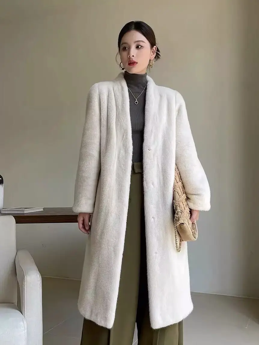 Faux Fur Mink Coats Womens Vintage Commute Daughter Retro Tassels Seamless Horn-Button Straight-Cut Slender Lacing Handmade Slim