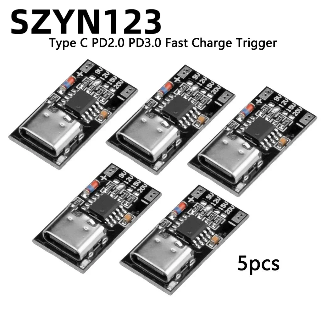 5pcs Type C PD2.0 PD3.0 Fast Charge Trigger Polling Detector USB Boost Power Supply Change Module Charger Board Diymore