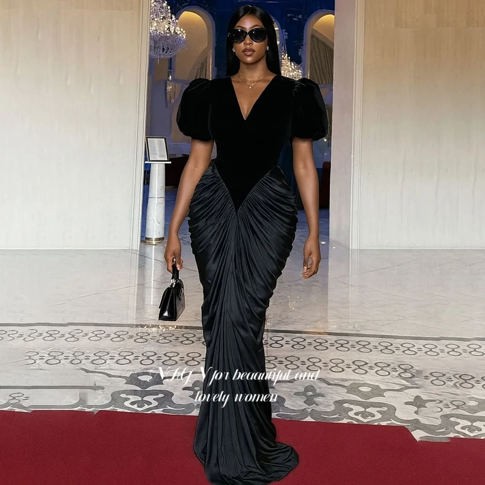 فستان سهرة بحورية البحر من NFYN بأكمام قصيرة للحفلات الراقصة، ثنيات ورقبة على شكل V، فستان للحفلات، رداء دي بال، مناسبة رسمية مخصصة