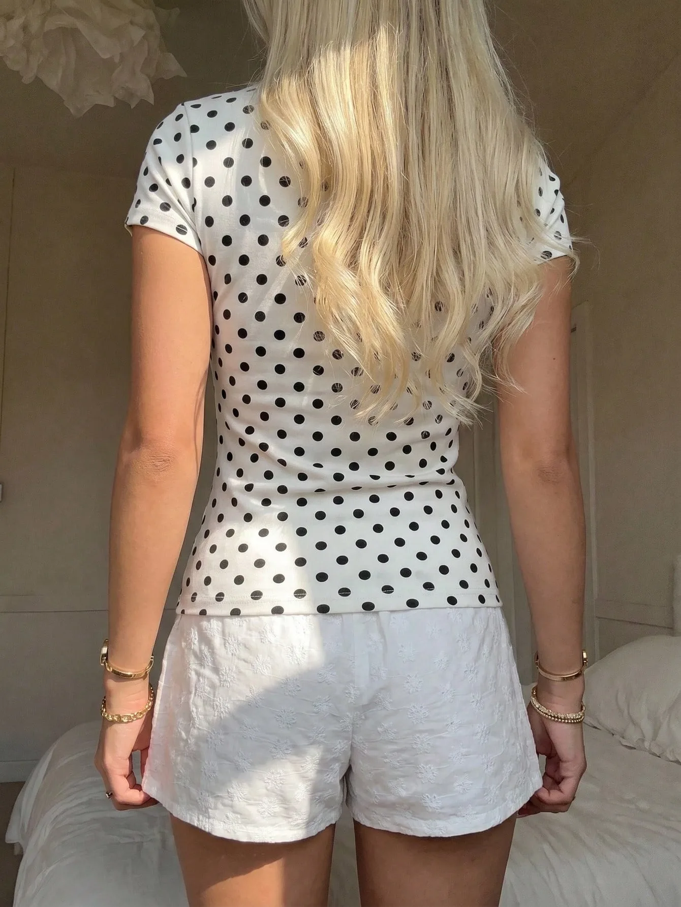 Women's Polka Dots Pattern Summer Casual Break Short Sleeve T-Shirt Minimalist Y2K Elegant Fashionable Top For Dates Outfits