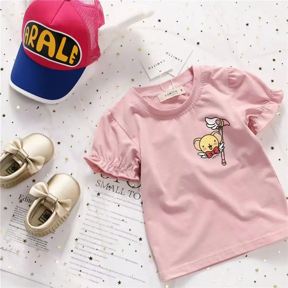 Girls' Stylish Short-Sleeved T-Shirt Summer New Fashion Versatile Cartoon Top for Toddlers and Children with Round Neck