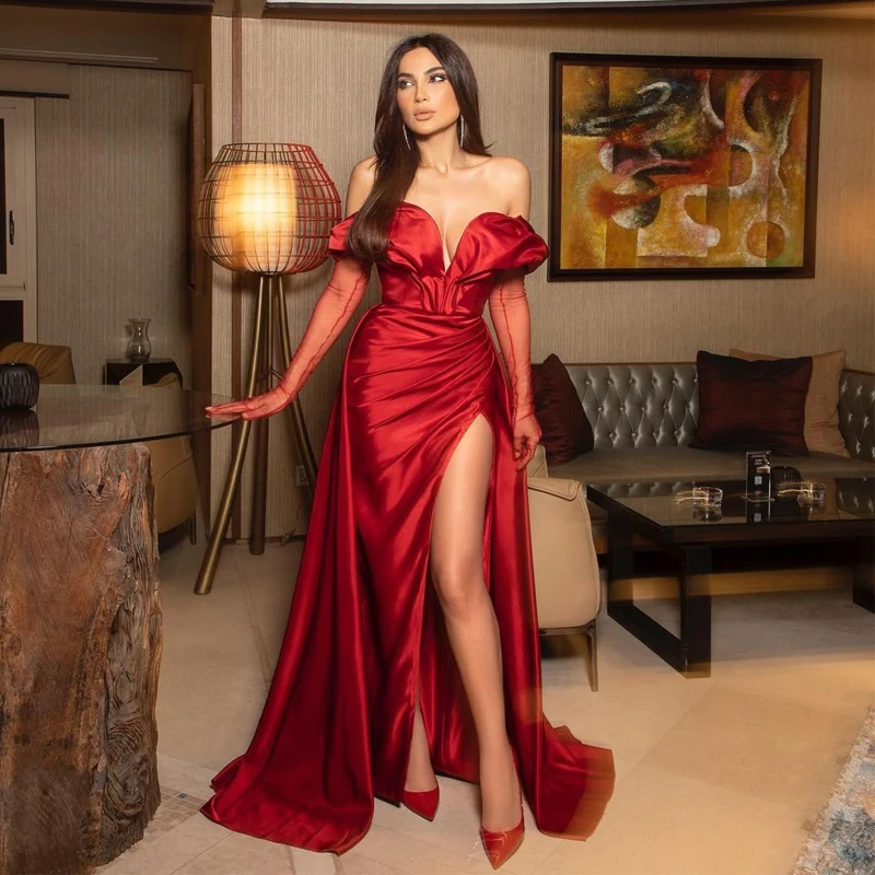 Thinyfull-Robe de Soirée Sirène pour Cocktail, Tenue de Bal Sexy, Bordeaux, Grande Taille, Fente Haute, Longueur au Sol, Arabie Saoudite