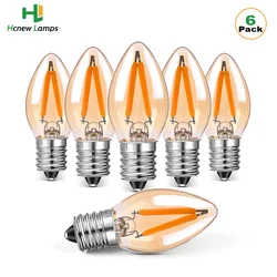 6pcs Vintage C7 Candle Light Bulb 1w E12 E14 Candelabra Base Filament Bulb Amber Glass Night Lamp String Light Replacement Bulbs