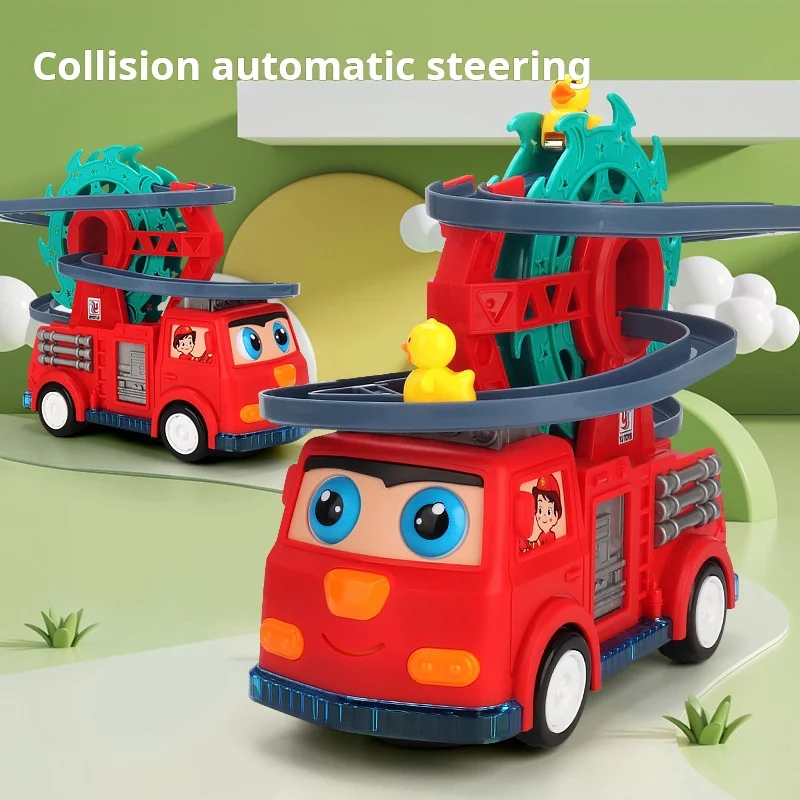 Children Electric Universal Track Fire Truck Duck Slide Track Ferris Wheel Fire Truck With Lights And Music Toy Car