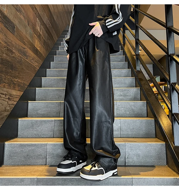 2024 Men's PU Leather pants Fashion baggy Motorcycle Pants