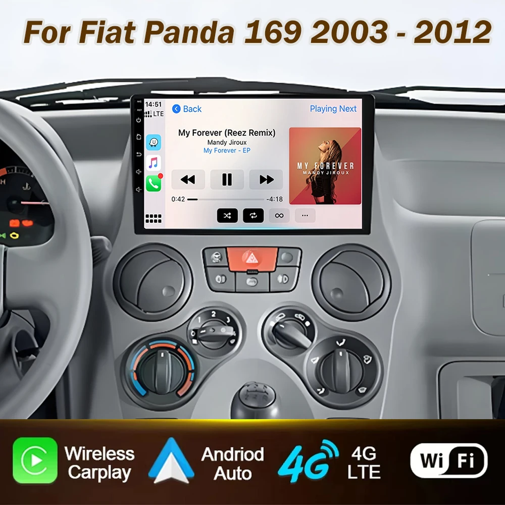 CarPlay Car Radio For Fiat Panda 169 2003 - 2012 Multimedia Car Player intelligent GPS systems Navigation Wireless QLED Screen