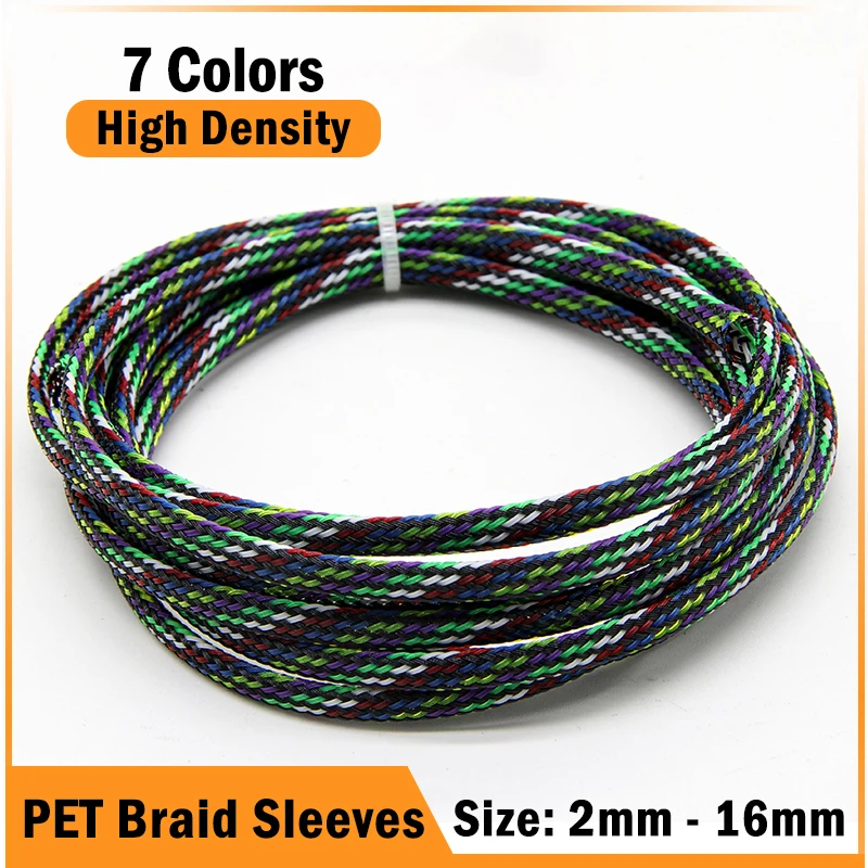 

1/3/5/50m 7 Colors PET Braid Sleeve 2/4/6/8/10/12/14/16mm High Density Sleeving Snake Skin Cable Wrap Sheath For Electric Cables