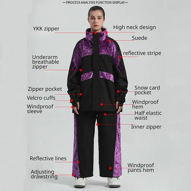 Traje de esquí de gamuza para hombre, chándal a prueba de viento, chaqueta de Snowboard cálida, pantalones, ropa deportiva de esquí para pareja, invierno, 2025