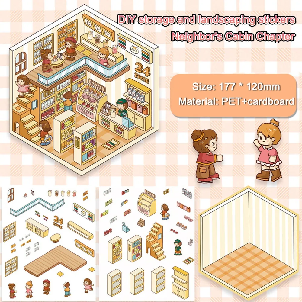 Naklejki 3D z kreskówkowymi krajobrazami, urocza księżniczka, kapibara, naklejki DIY do miniaturowych krajobrazów, naklejki antystresowe z scenerią kieszonkowej chatki.