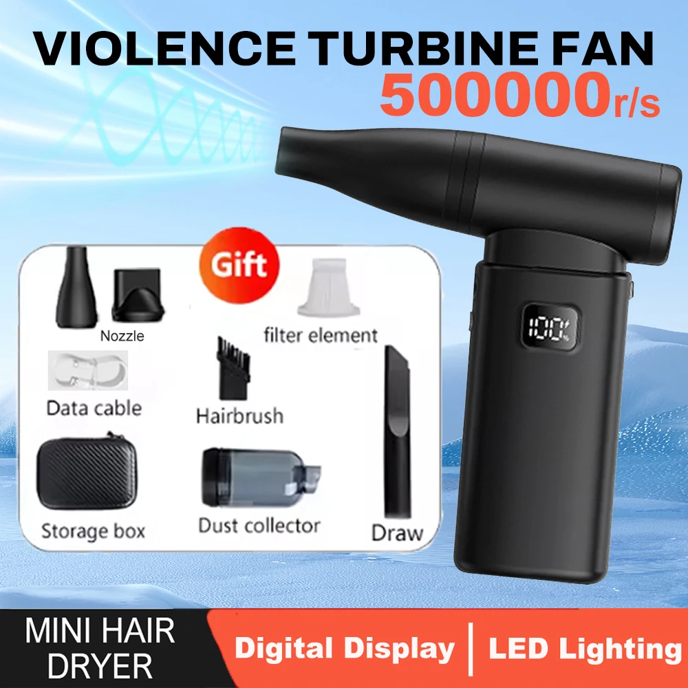 

500000RPM Violent Fan Powerful Electric Air Blower Portable Dust Cleaner TypeC Charging Brushless Turbo Jet Fan Digital Display
