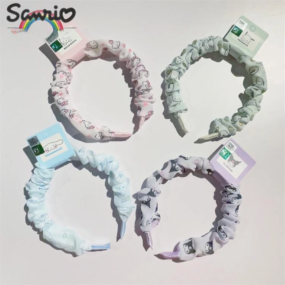 

Sanrio Hello Kitty детская повязка на голову с милым рисунком Kuromi Cinnamoroll повязка на голову плиссированная шифоновая свежая противоскользящая повязка на голову аксессуары для волос