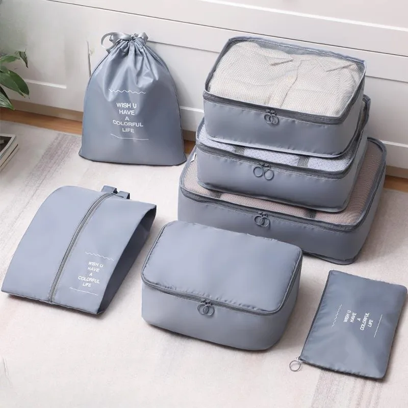 7-częściowy zestaw organizatorów podróży, nylonowe kostki do pakowania do walizki, zawiera duże/średnie/małe torby na ubrania, torbę na bieliznę, torbę na buty