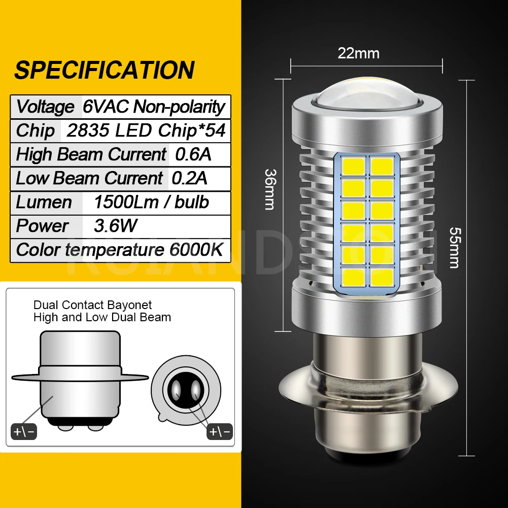 PX15D P15D 54SMD H6M LED Ba20d H4 2835 LED Fog Light Lamp Auto Motorcycle Motor Bike Headlights High/Low Beam Bulb 6V AC/DC