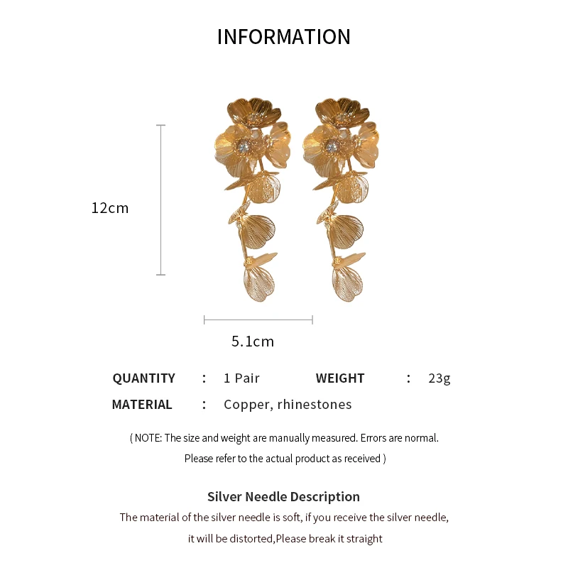 Vintage Gold-color Big Flower Drop Earrings For Women Classic Crystal Metal Long Earrings Statement Bohemian Ear Jewelry Gifts image 6