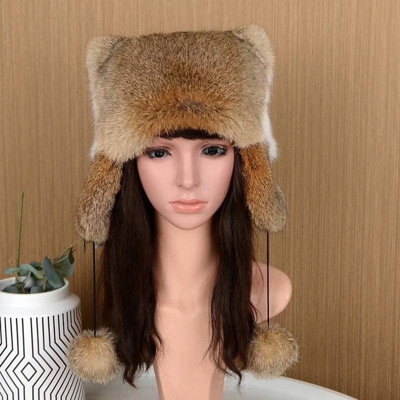 

Fashionable warm and ear-protecting full leather fur hat for women windproof thickened cover scalp
