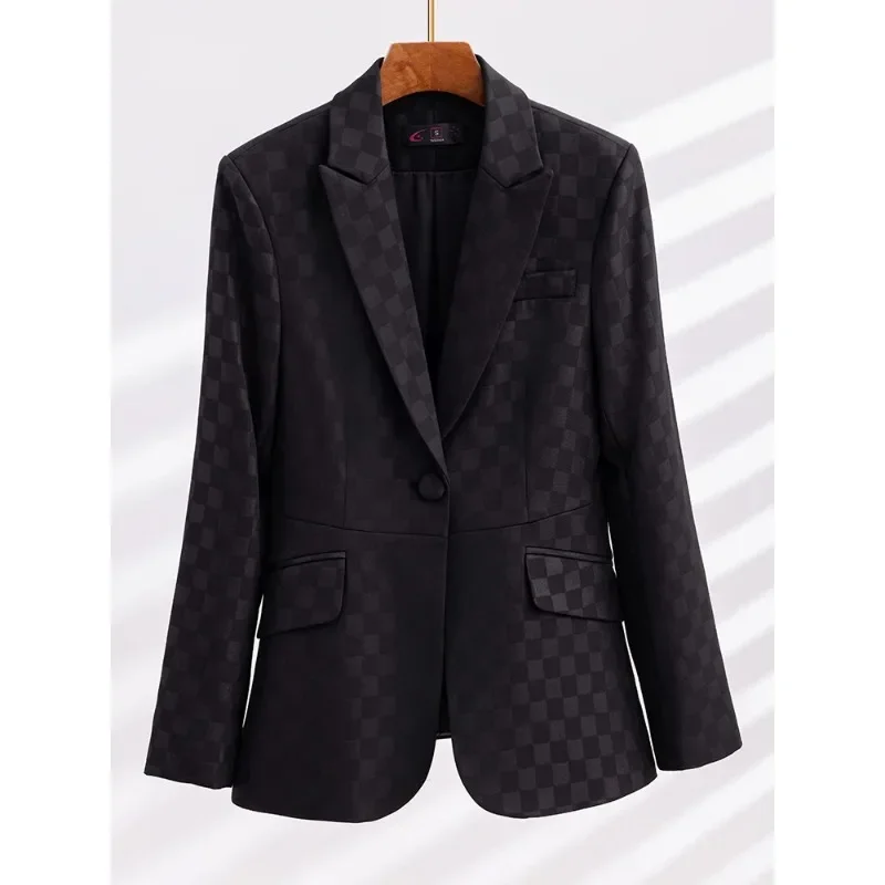 Blazer formel à carreaux pour femmes, veste à manches longues, manteau mince, noir, vert, violet, bureau, vêtements de travail d'affaires, dames, femme, nouveauté