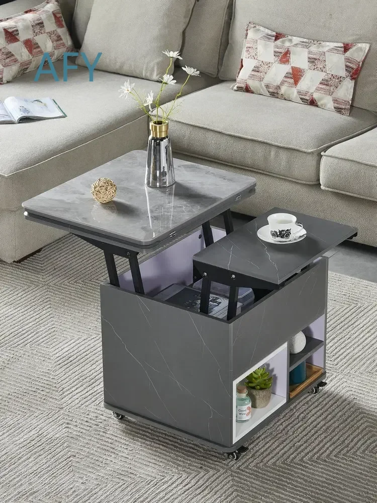 Premium Rock Lifting Coffee Table for Modern Living Room Dining Table for Small Space Mobile Retractable Storage Table