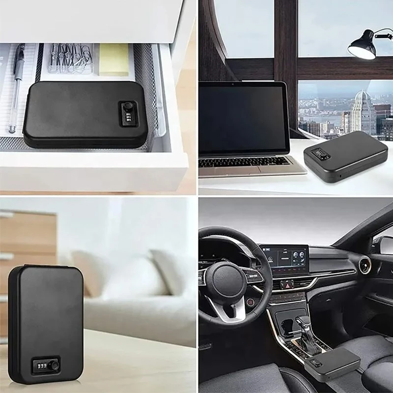 Portable Safe Box Travel Lock Storage Cabinet 3-digit Password with Security Steel Cable for Cash Jewelry Passport Protection