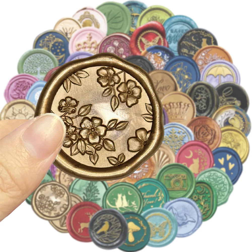 64 قطعة الرجعية الكلاسيكية الشمع ختم الفن ملصقات مقاوم للماء بولي كلوريد الفينيل ندفة الثلج فراشة الحب القمر لتقوم بها بنفسك جراب هاتف سجل القصاصات المغلف #4