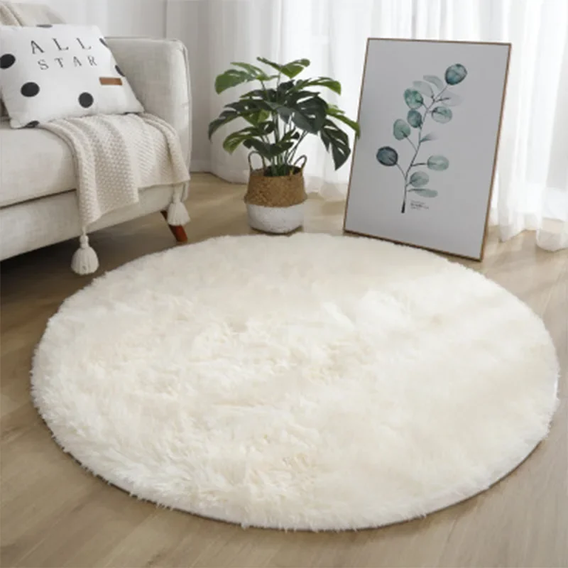 Plush Round Rug Mat Fluffy White Carpets for Living Room Soft Home Decor Bedroom Kid Room Decoration Salon Thick Pile 23523527