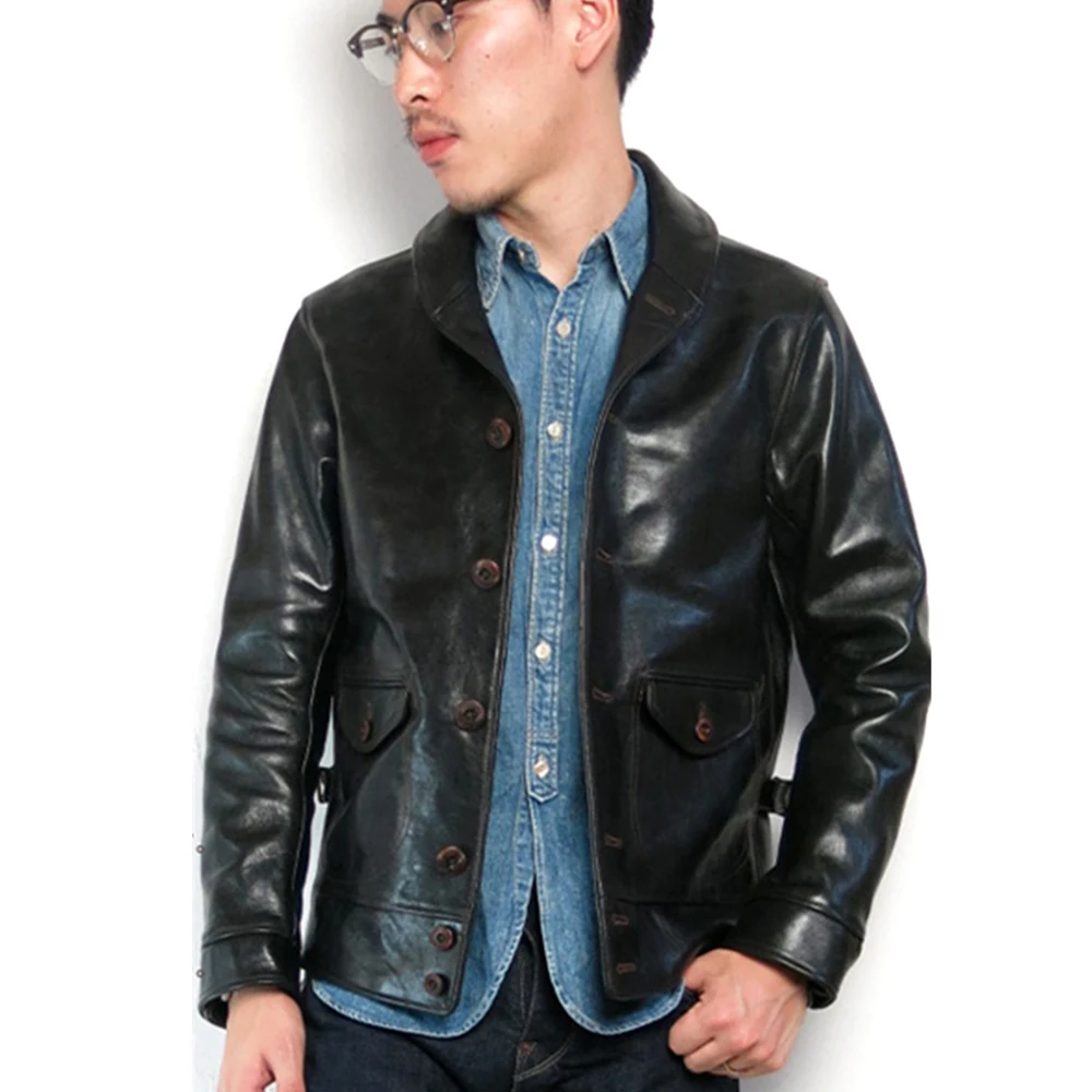 

Japanese Designer Cossack Style Mens Jacket Cow Leather Coat Men Spring Autumn Mans Blazer Jackets Genuine Leather Streetwear
