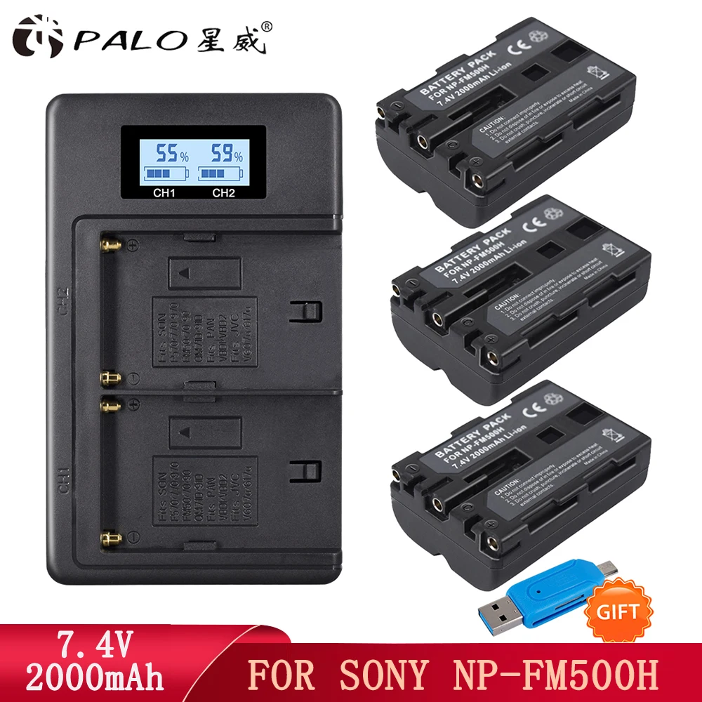 PALO NP-FM500H NP FM500H NPFM500H Battery + LCD Dual USB Charger For Sony A57 A58 A65 A77 A99 A550 A560 A580 L50 SLT-A68 ILA77