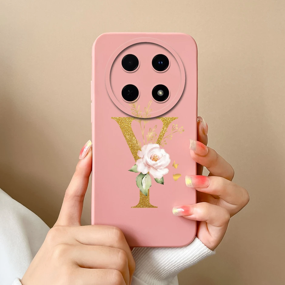 Case For Huawei Nova 12i 12 SE Art Flower 26 Letters Liquid Silicone TPU Back Cover For HuaweiNova12i 12SE Advanced Sense Fundas