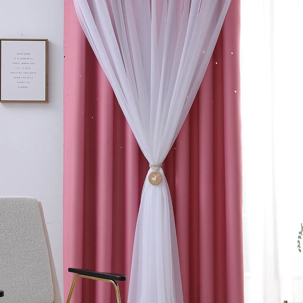 

1Pcs Double Layer Blackout Curtain 200x100cm Pink Perforated Panel for Living Room Window Bedroom Home Decor Fashionable Sun