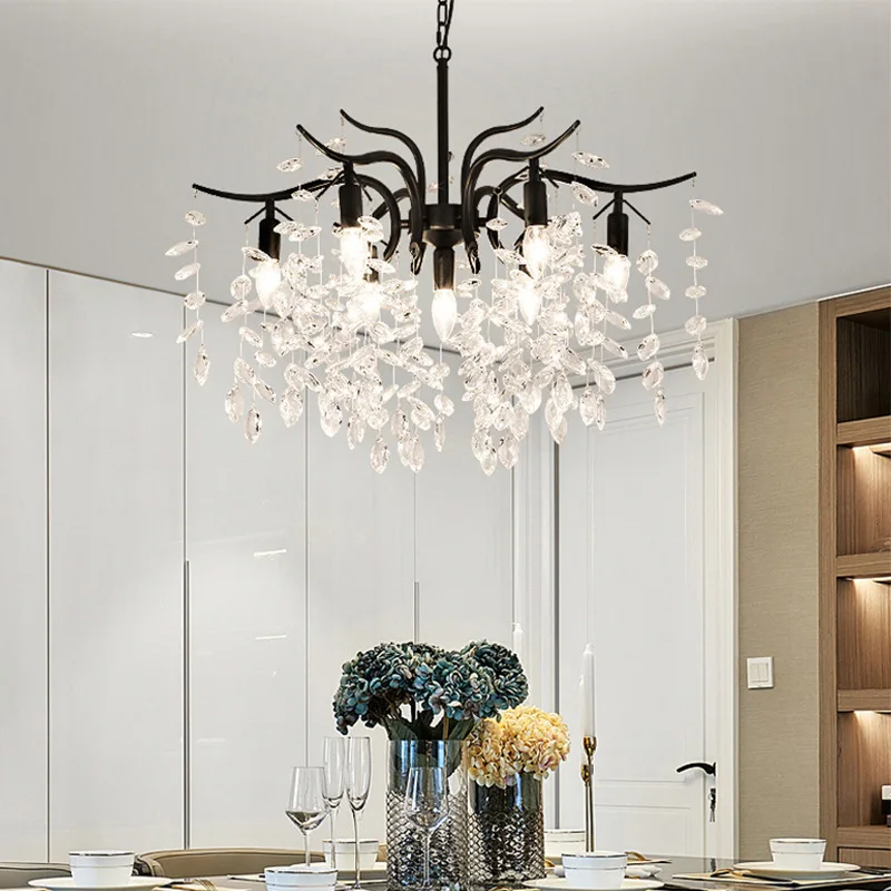 

New American light luxury modern crystal living room chandelier Nordic creative simple bedroom dining room branch lighting