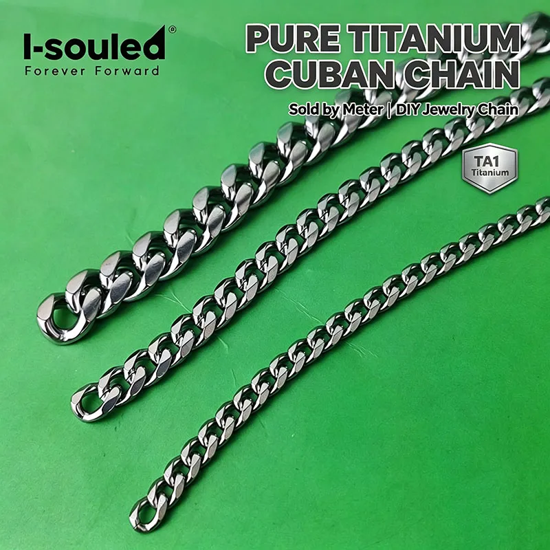 Pure Titanium TA1 Cuban Chain DIY 5mm/7mm/10mm per Meter - Customizable Length Jewelry Making Chain