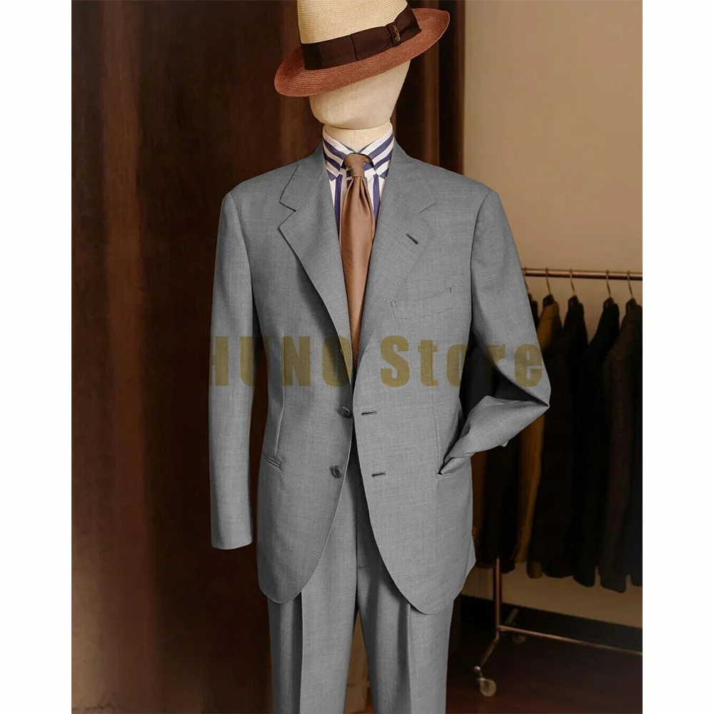 Men Suits Linen Cotton Fabric Suit Male Two Piece Suit Men's Ceremony Suits Slim Fashion Cool and Breathable in Summer Full Mens