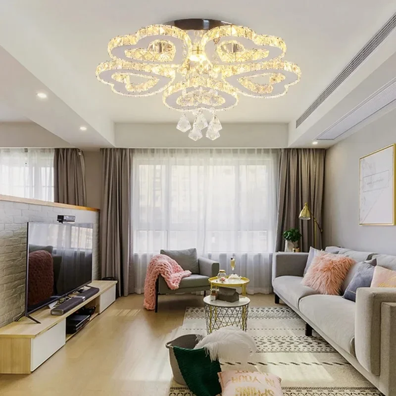 New Modern LED Five Ring Heart Shaped Ceiling Lights Crystal Decoration Home Appliance Romantic Room Decor Lamps Valentine's Day