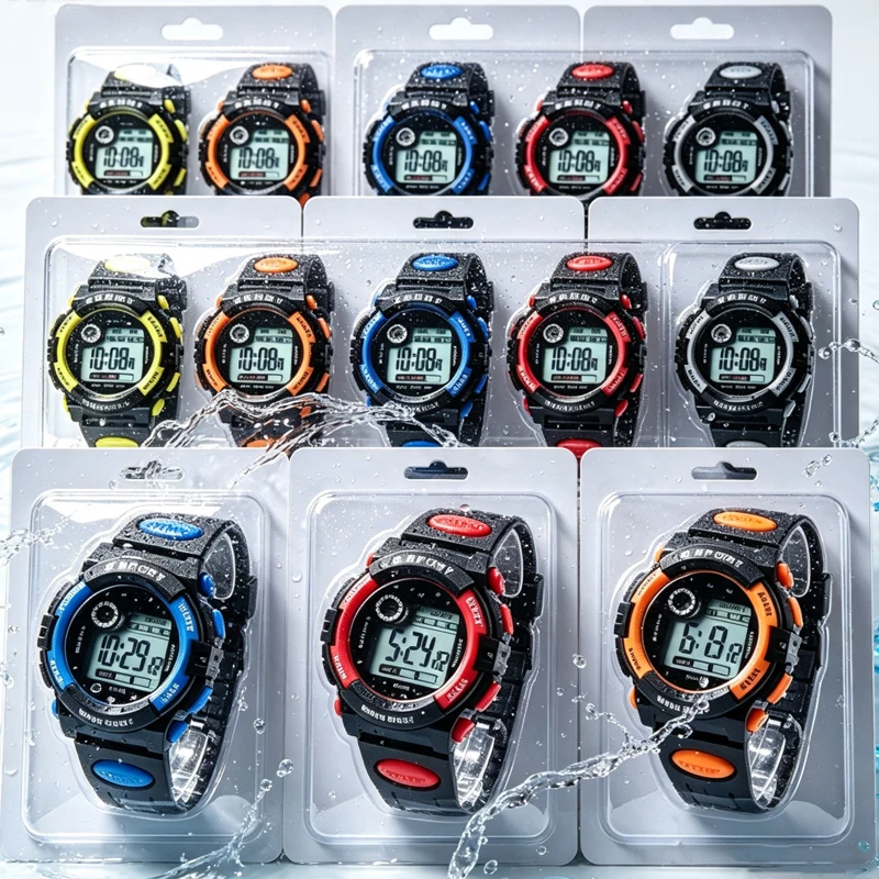 Colorful Light Kids Digital Watch Sport LED Display Luminous Waterproof Silicone Strap Alarm Calendar Stopwatch Student Daily