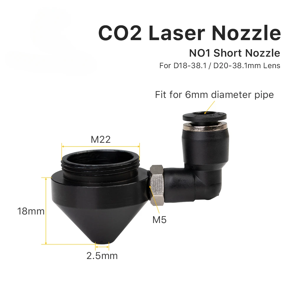 Fonland-boquilla de aire para Dia.18/20mm fl38.1 mm, lente CO2, boquilla corta A con M5 de ajuste para cabezal láser en máquina cortadora láser CO2