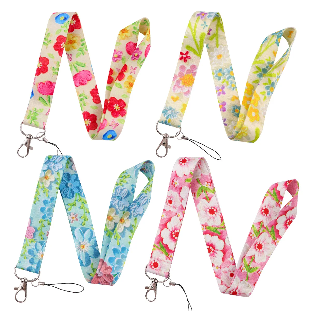 

Pretty Flowers Rope Strap Keychain Oil Painting Neck Lanyard For Cars Motorcycles Keys Anti-Lost Hang Rope Accessories Gifts