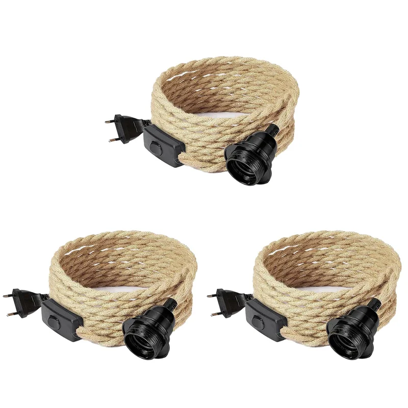 

ALIM-3X Retro Rope Chandelier Cord, Table Lamp Accessories With Cord Switch Plug (Without Bulb) EU Plug