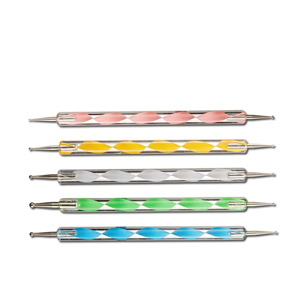 ELIN-Lot de 5 stylos à ongles pour Nail Art, outil de pointage, disponible, extrémité à bille en métal, pour Studio Life, 03/Double-End