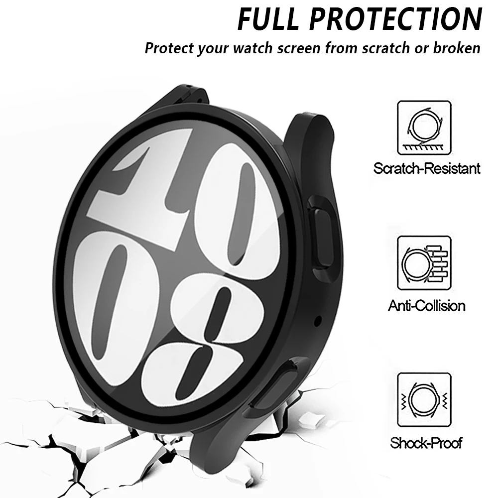 Vidro+capa para Samsung Galaxy Watch 4/5/6 40mm 44mm Protetor de ecrã PC Matte All-Round Bumper para Samsung Galaxy Watch 6 Classic 43mm 47mm Capa