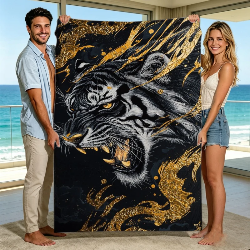 Bamboo Forest Tiger Flower Comic Style Flannel Blanket For Artistic Bedroom Decor Soft Warm Throw Blanket Wrap