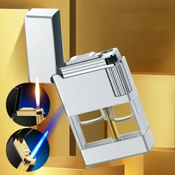 Hot Sale Dual Flames Transparent Body Metal Grinding Wheel Lighter Mini Butane Gas Windproof Torch Lighter Gift Unusual Lighter