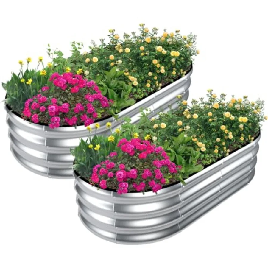 

Galvanized Raised Garden Bed Outdoor 2 Pcs 4x2x1ft Oval Metal Planter Box for Planting Plants Vegetables