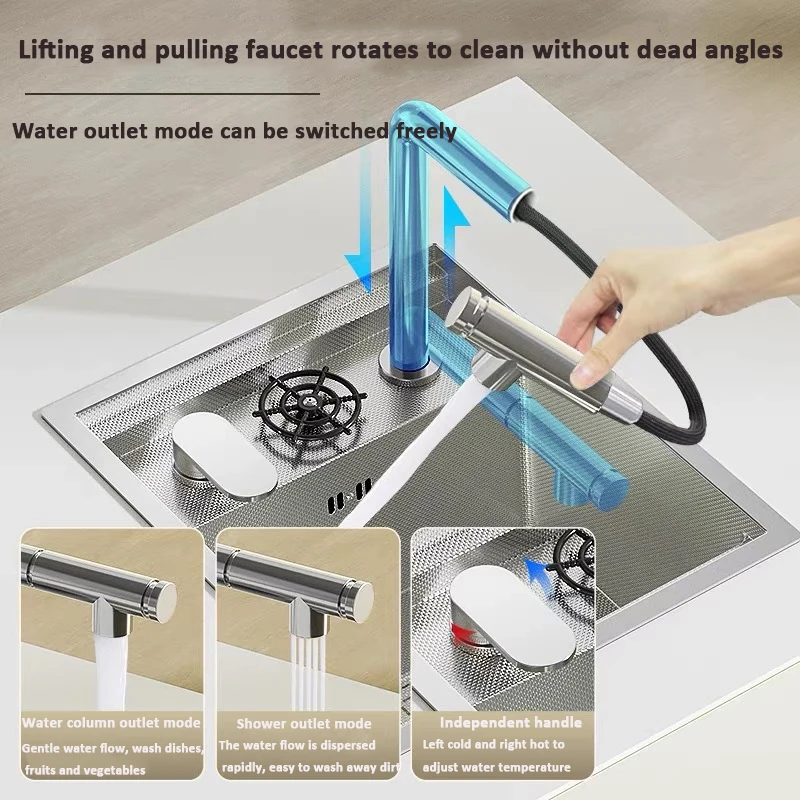 304 Stainless Steel Mini Kitchen Sinks Multifunctional Tea Bar Island Coffee Shop Hidden Sink with High Pressure Cup Washer