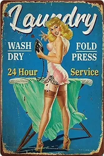 Tin Sign Funny Pin Up Girl Laundry Retro Wall Decor Garden Metal Vintage Home Rustic Aluminum Signs for Kitchen H