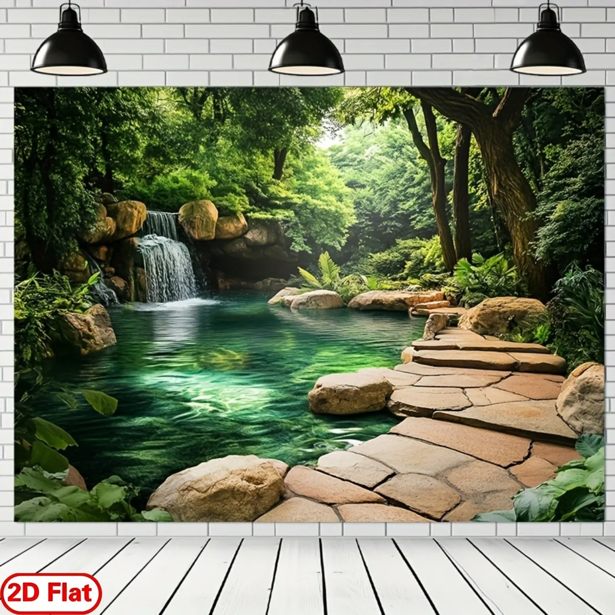 Lush Forest Waterfall Landscape Wall Mural Waterproof Wallpaper for Home Decor Bathroom Living Room Art Print