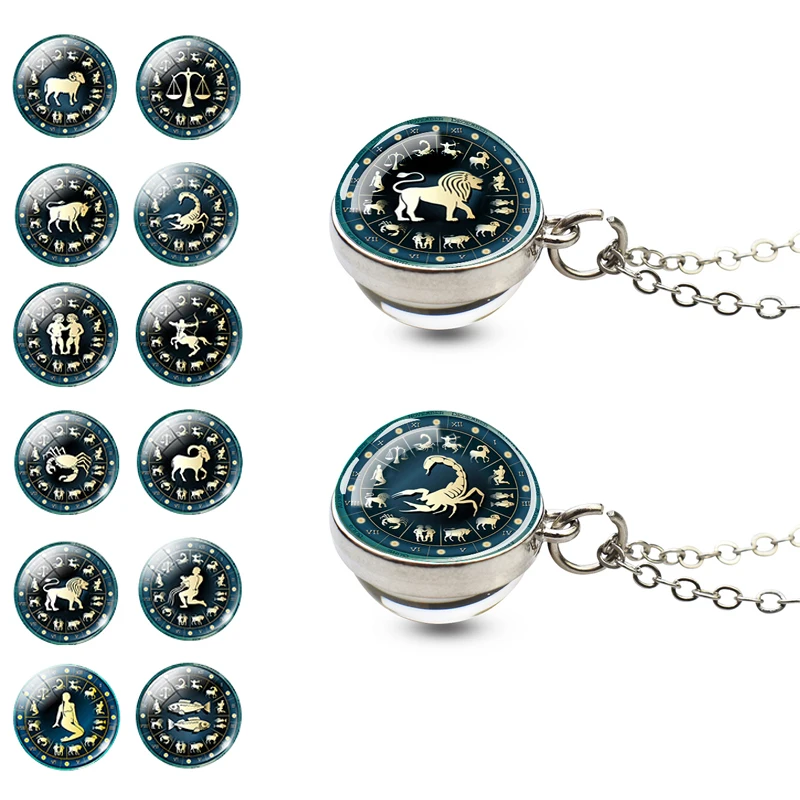 12 علامات زودياك كرة زجاجية الأبراج قلادة قلادة مجوهرات الأزياء النساء برج العذراء السرطان الحمل الجوزاء هدية عيد ميلاد #1